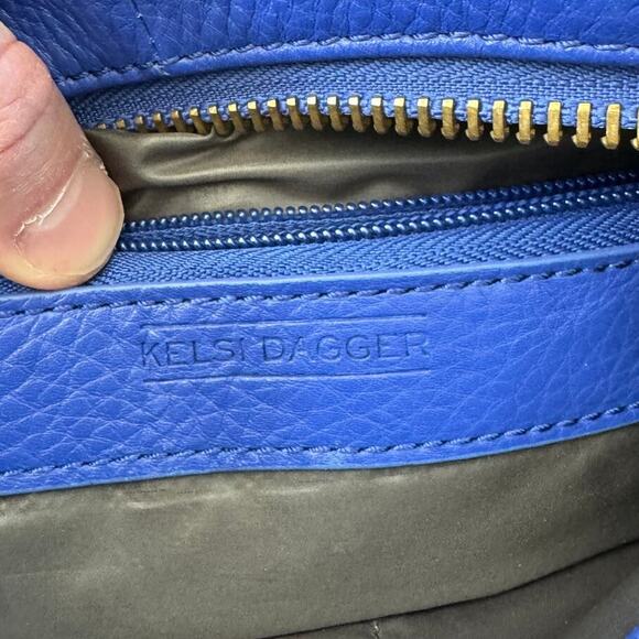 Kelsi Dagger Royal Blue Pebble Leather, Gold Studded Shoulder Crossbody Bag - Picture 8 of 14